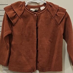 Maroon Rust Cardigan with Ruffled Shoulders